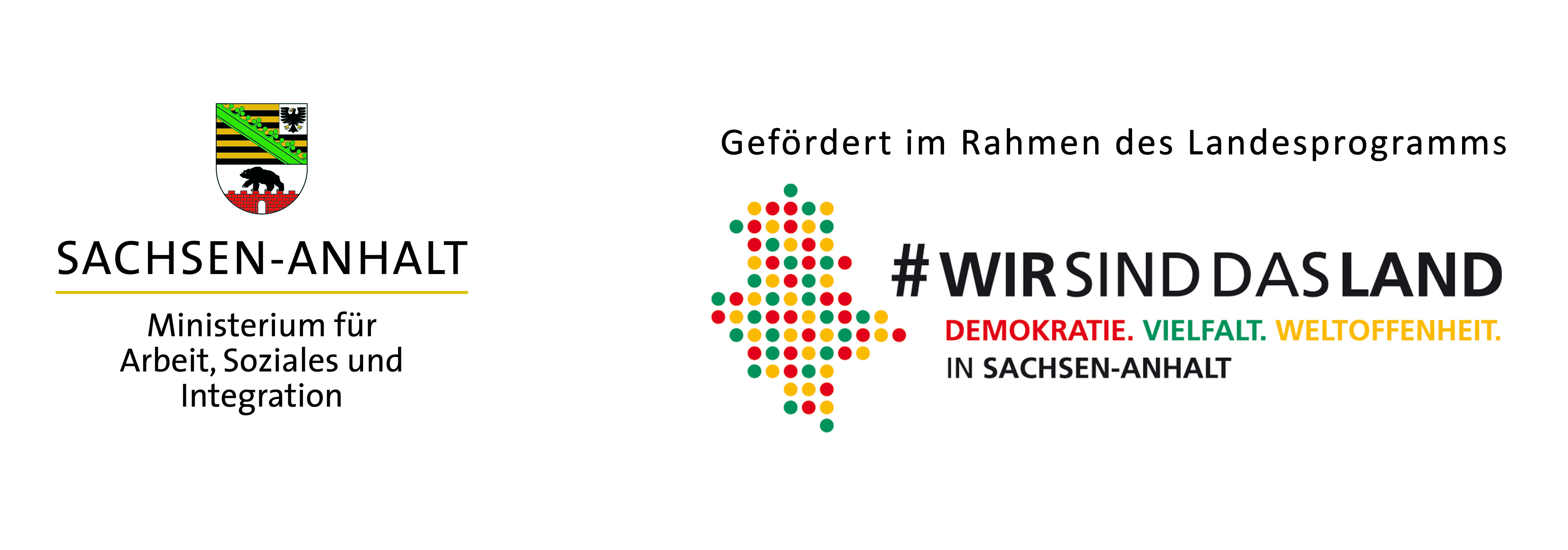 Logo Landesprogramm Demokratie, Vielfalt, Weltoffenheit des Ministerium für Arbeit, Soziales und Integration in Sachsen-Anhalt Logo Landesprogramm Demokratie, Vielfalt, Weltoffenheit des Ministerium für Arbeit, Soziales und Integration in Sachsen-Anhalt